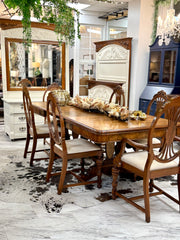 Vintage 10-pc. walnut/burl inlaid wood dining room set